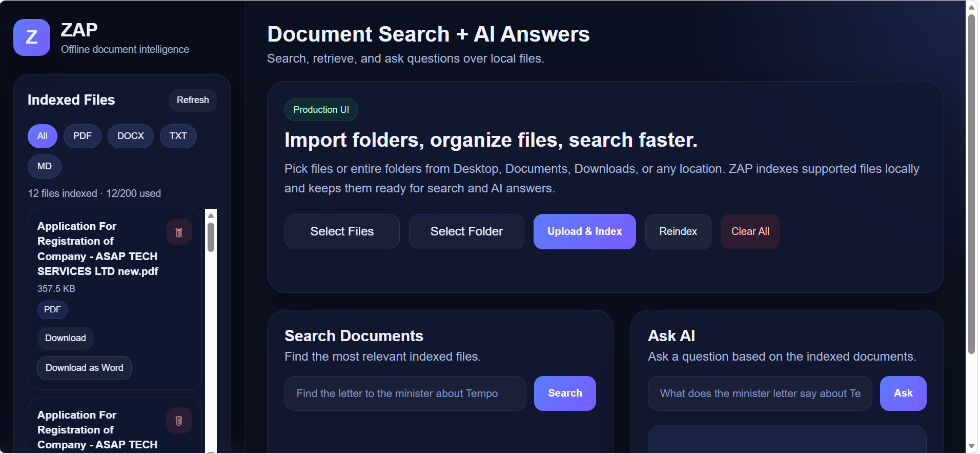 ZAP AI interface preview